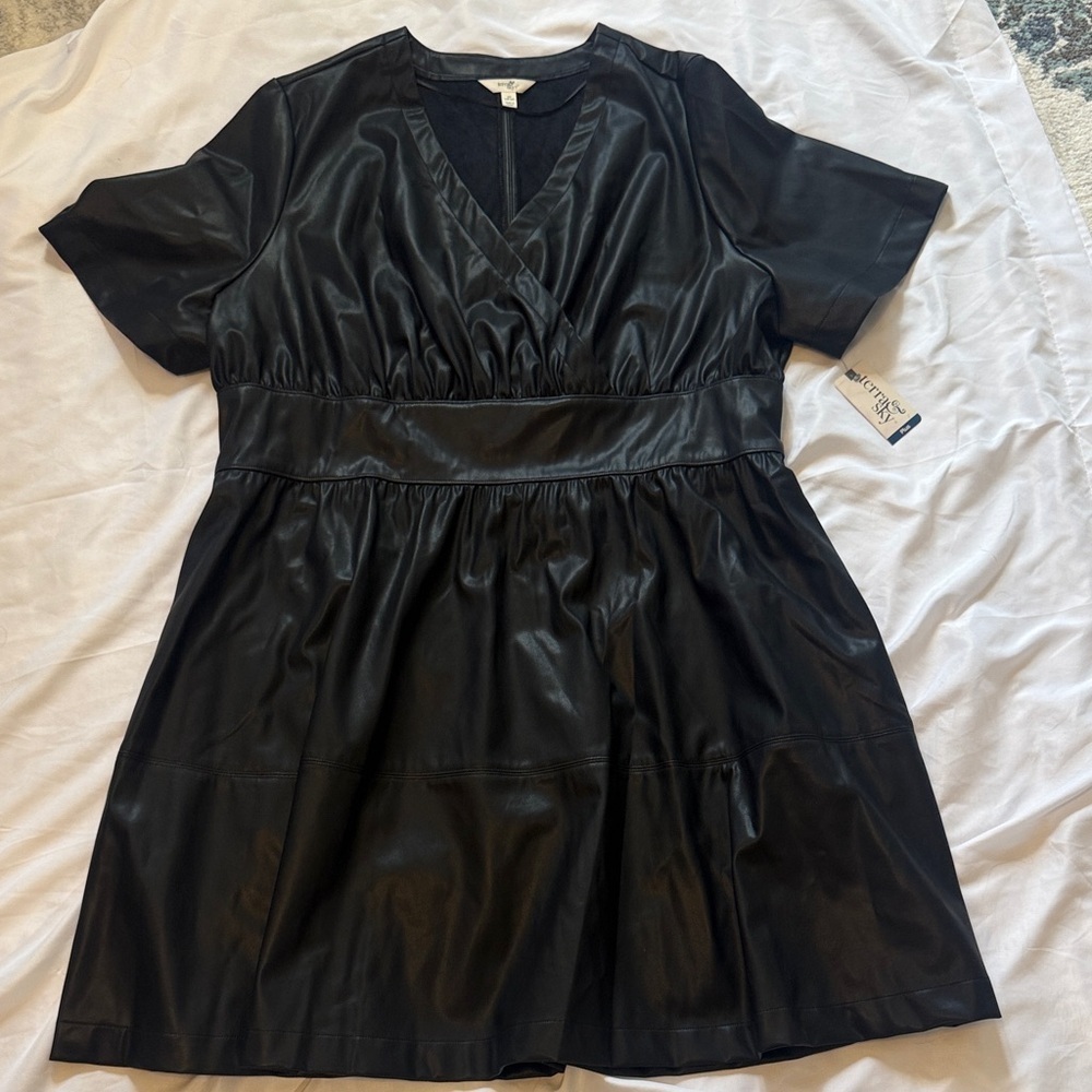 Terra & Sky Black Faux Leather Midi Dress